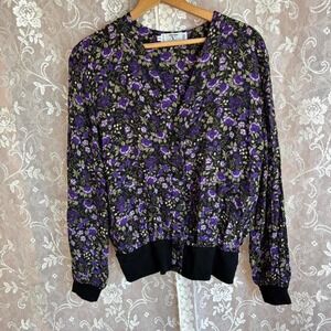 Vintage 80s Designer Valentino Miss V Purple Button Up Top Made in Italy Blouse
